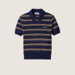 MIUMIU Navy Striped Cashmere And Silk Polo Sweater
