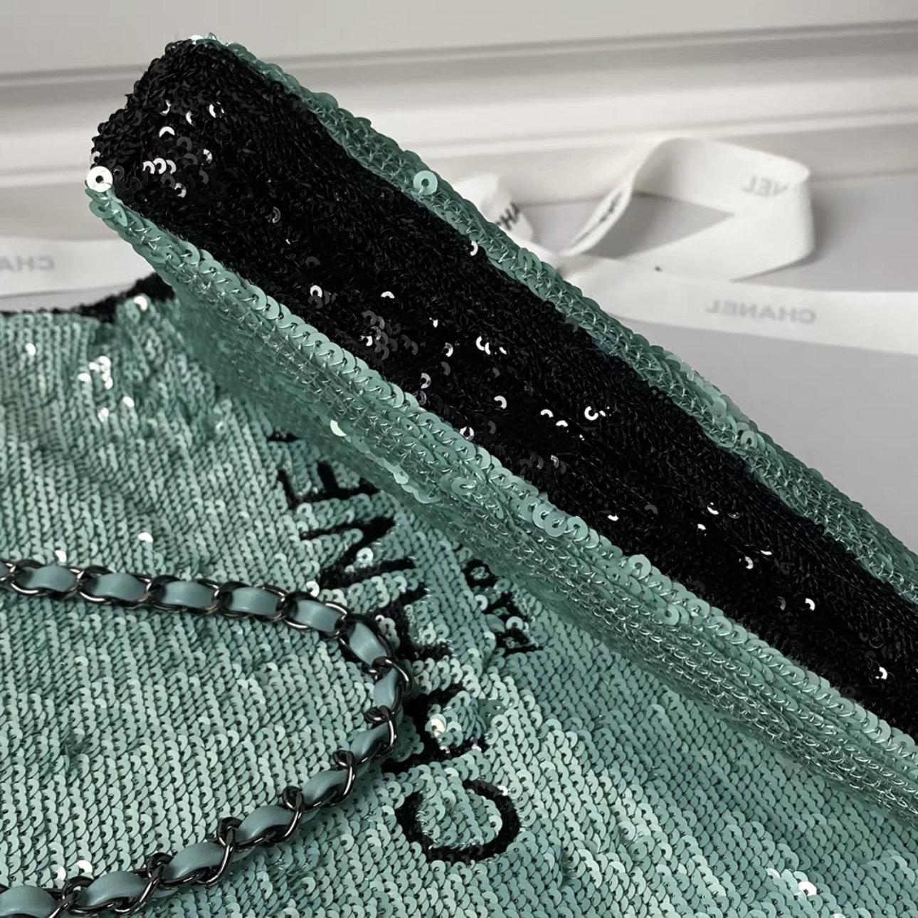 CHANEL 24S Mint Mambo Green Sequin Tote Bag