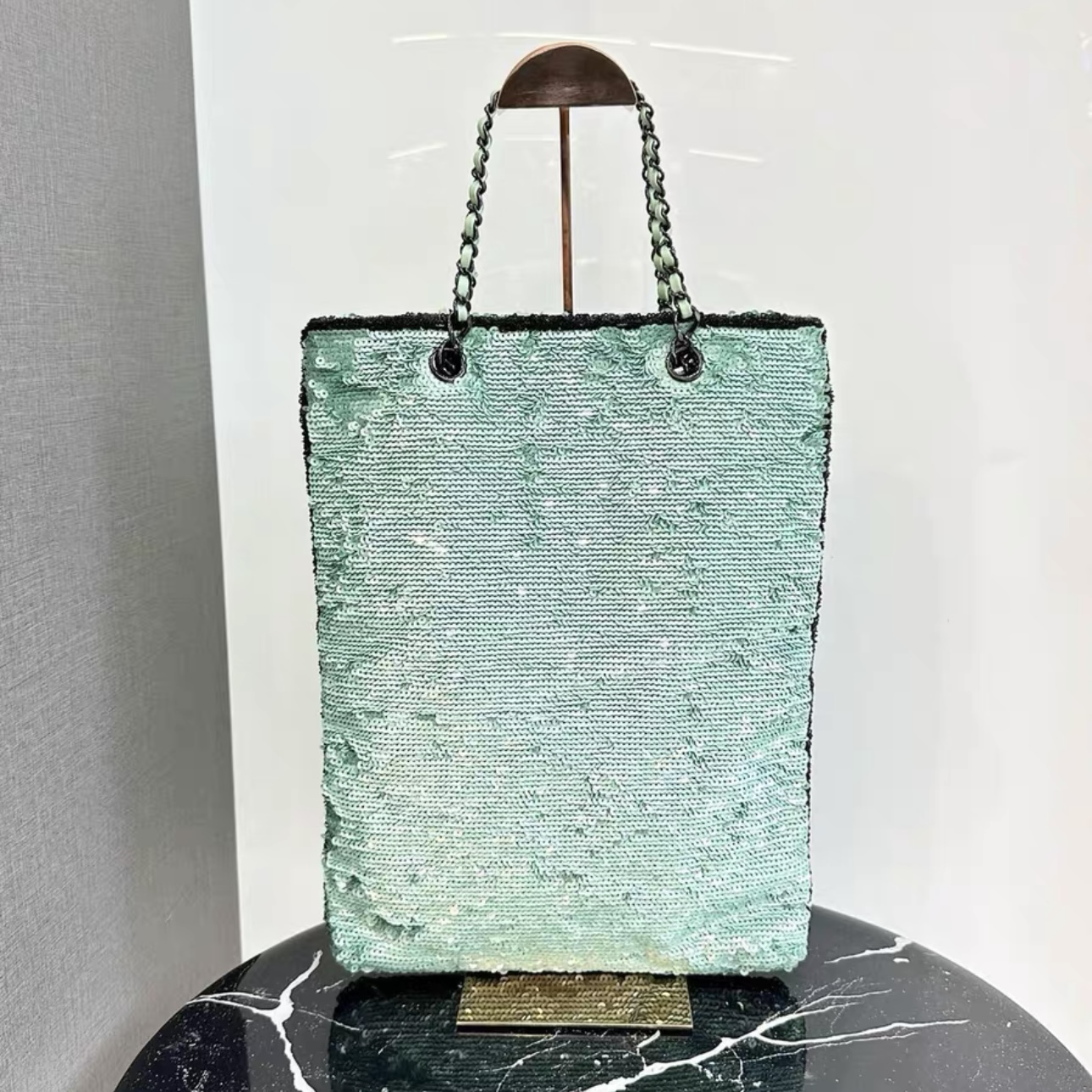 CHANEL 24S Mint Mambo Green Sequin Tote Bag