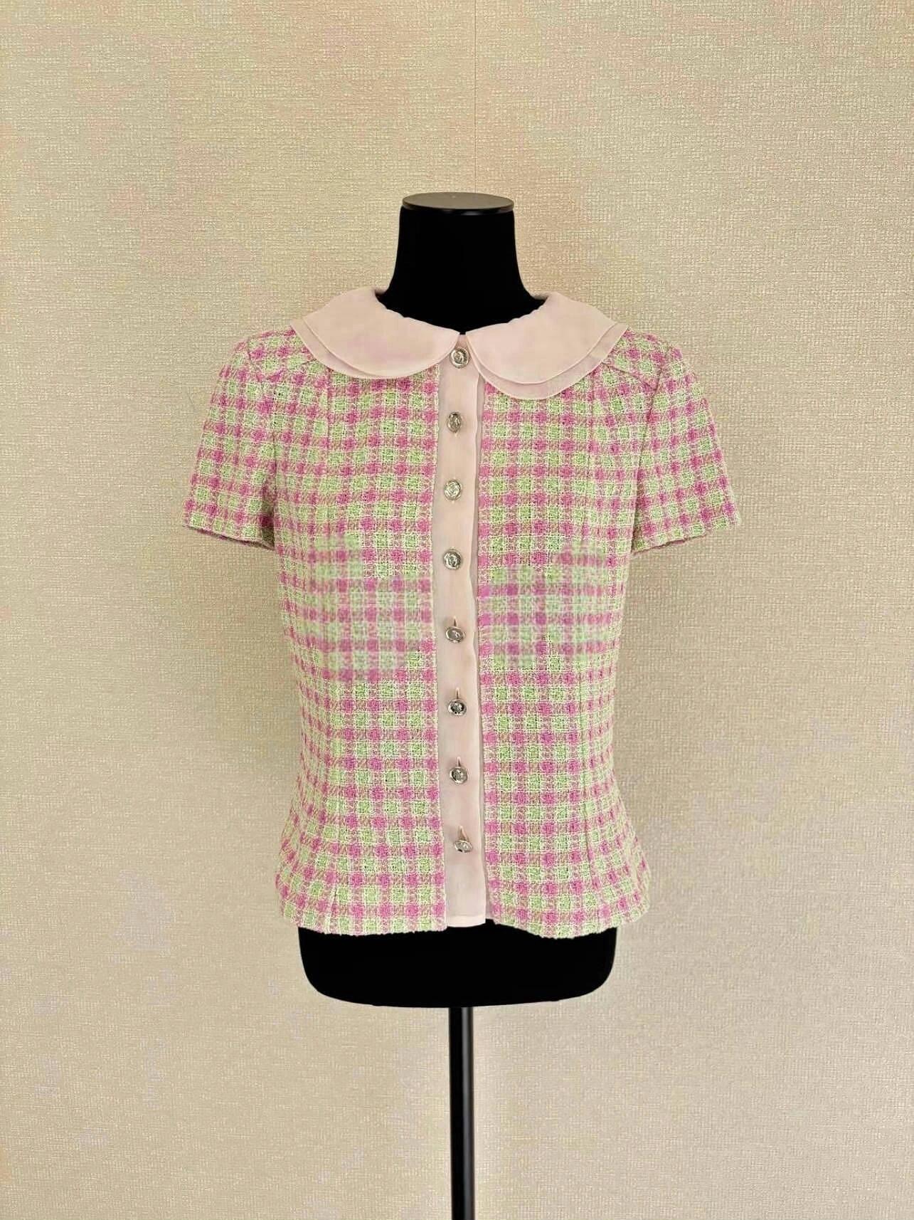 CHANEL Spring-Summer 25S Cotton Tweed Short-Sleeve Knit Sweate