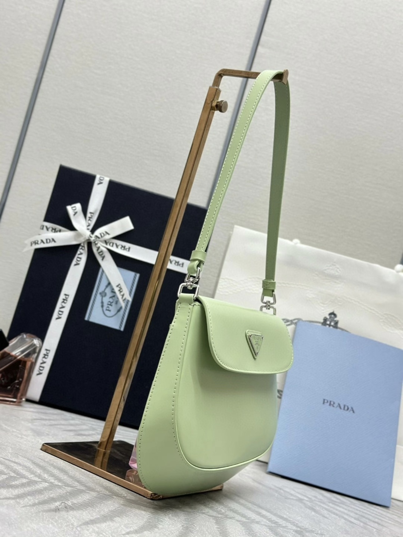 PRADA Cleo Shoulder Bag Brushed Leather