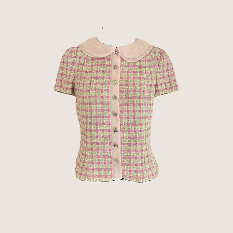 CHANEL Spring-Summer 25S Cotton Tweed Short-Sleeve Knit Sweate