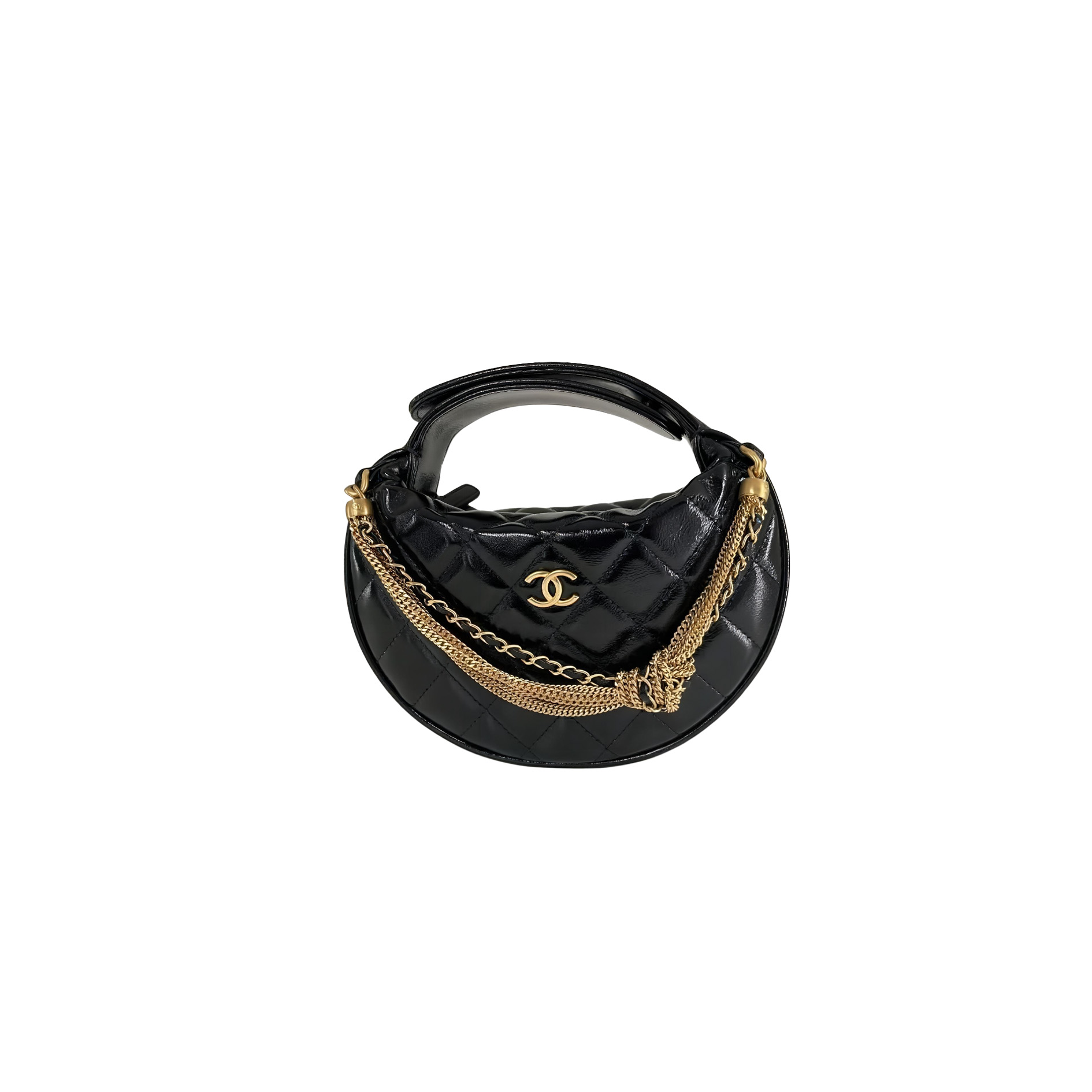 CHANEL Quilted Round Mini Black Top Handle Bag in Calfskin
