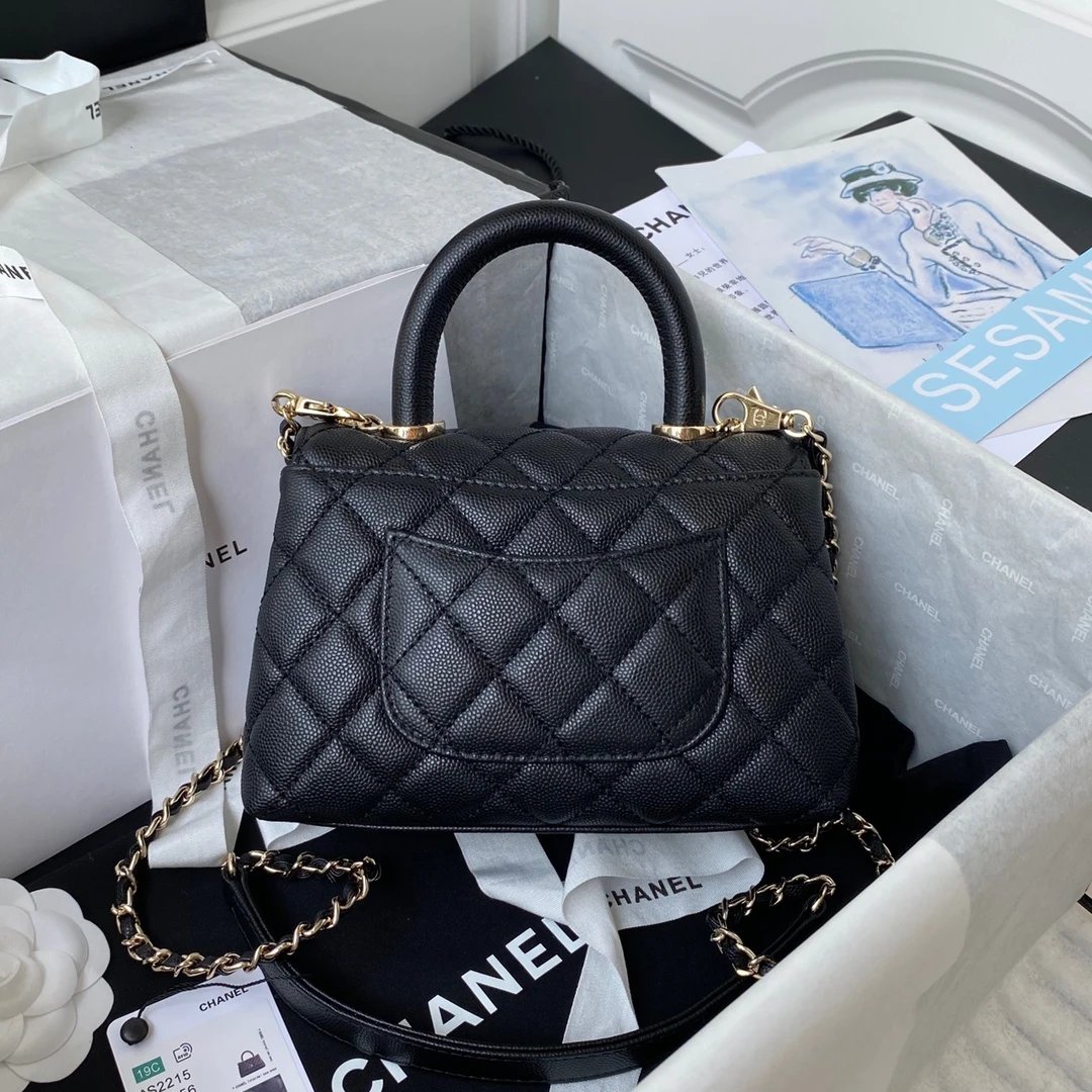 CHANEL 24A Flap Bag with Top COCO MINI Handle Grained Calfskin
