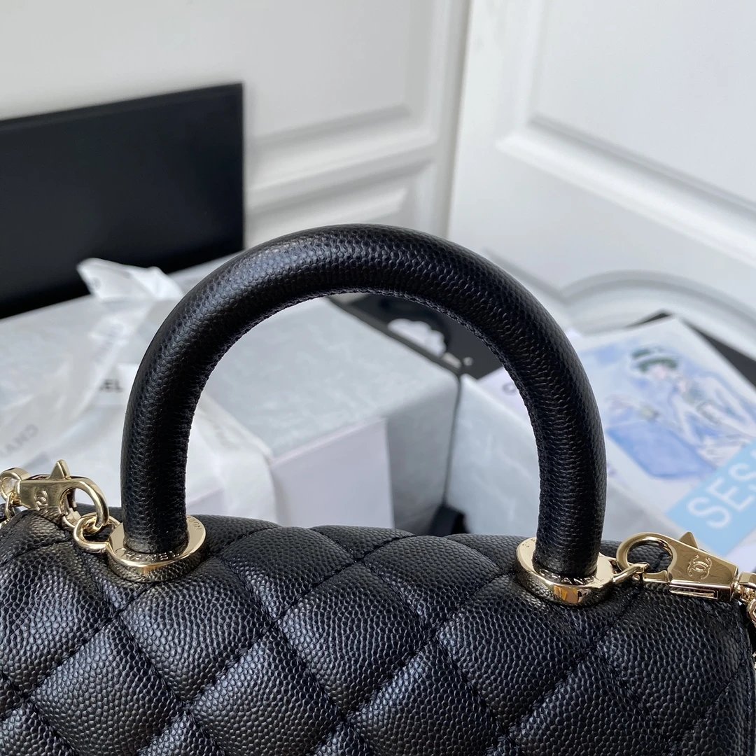 CHANEL 24A Flap Bag with Top COCO MINI Handle Grained Calfskin