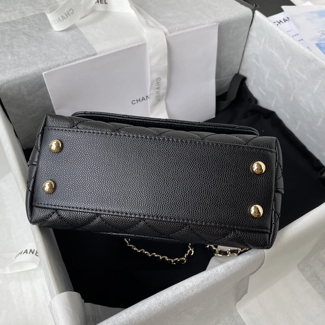 CHANEL 24A Flap Bag with Top COCO MINI Handle Grained Calfskin