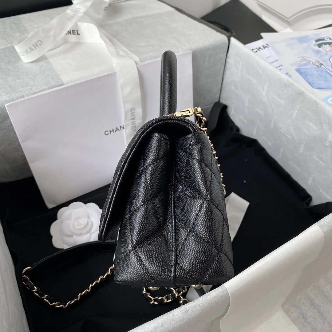 CHANEL 24A Flap Bag with Top COCO MINI Handle Grained Calfskin