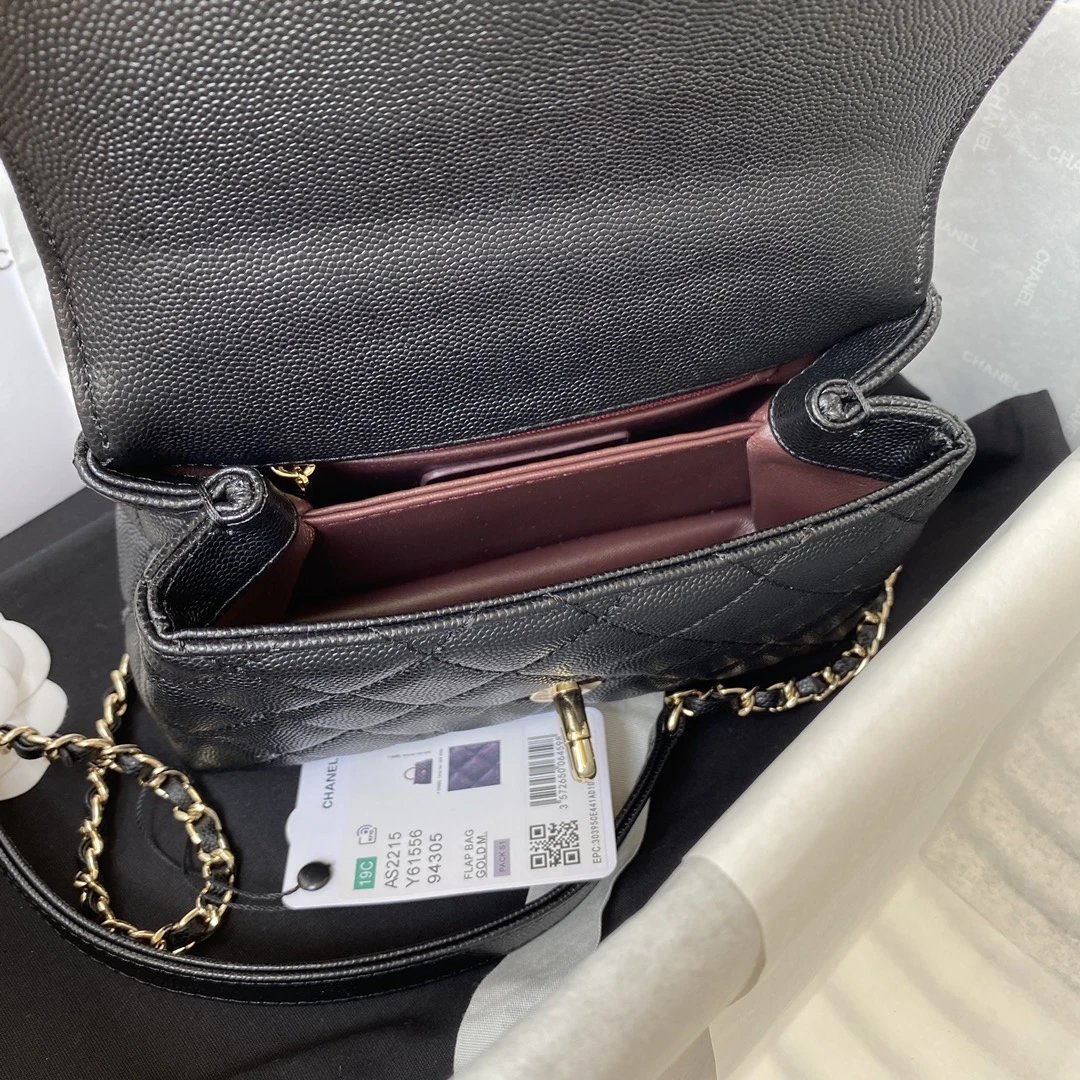 CHANEL 24A Flap Bag with Top COCO MINI Handle Grained Calfskin
