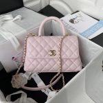 CHANEL 24A Flap Bag with Top COCO Small Handle Grained Calfskin
