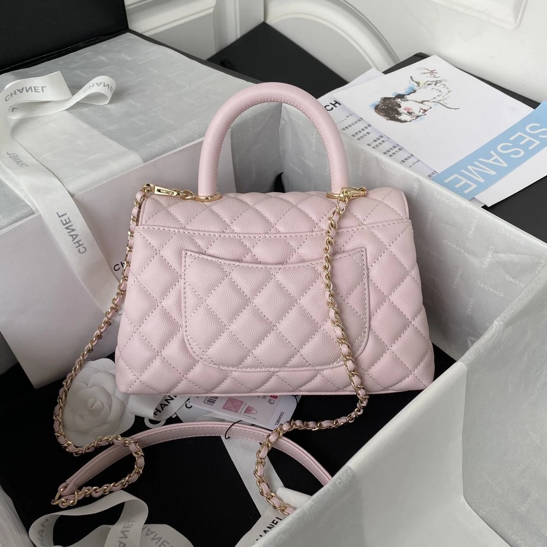 CHANEL 24A Flap Bag with Top COCO Small Handle Grained Calfskin