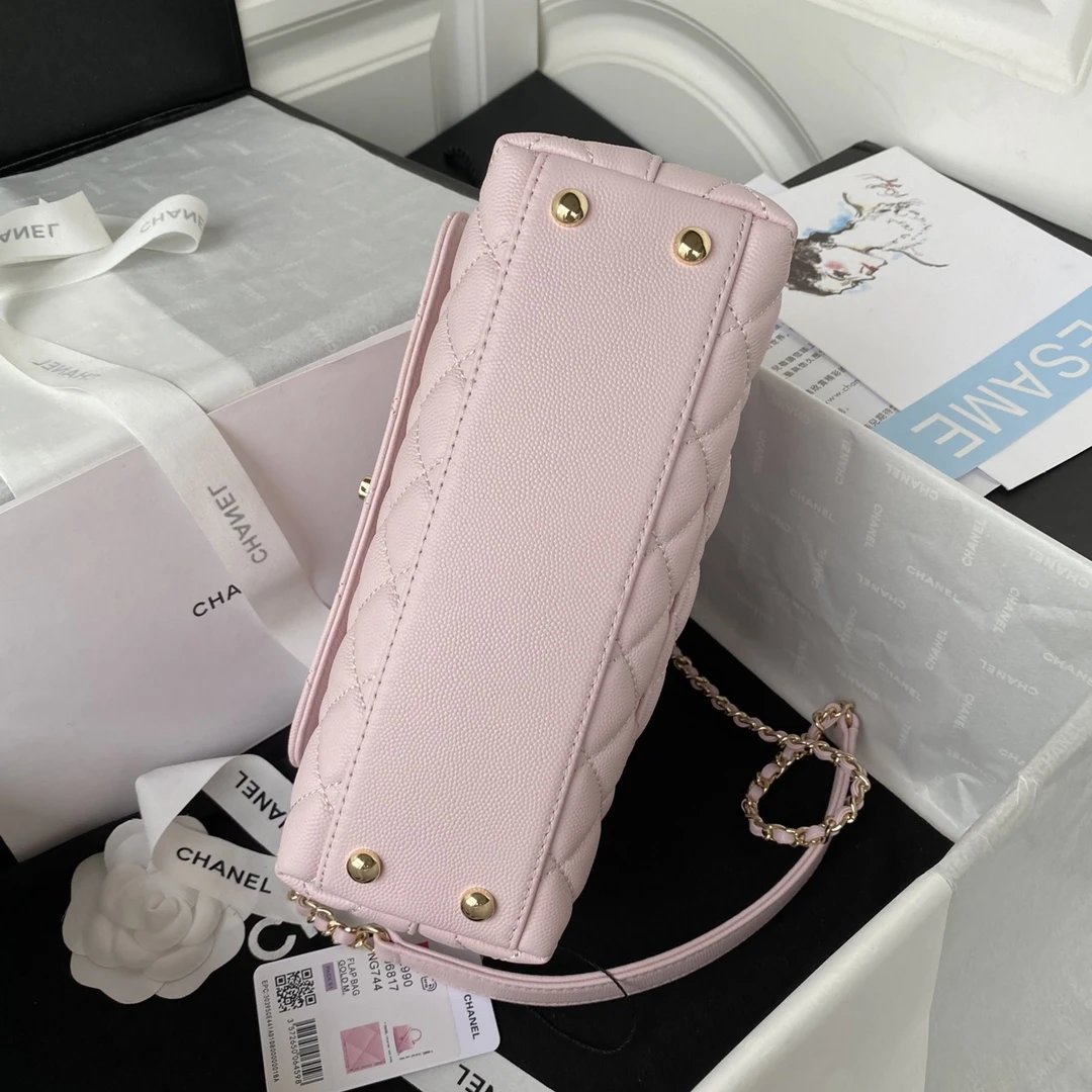 CHANEL 24A Flap Bag with Top COCO Small Handle Grained Calfskin