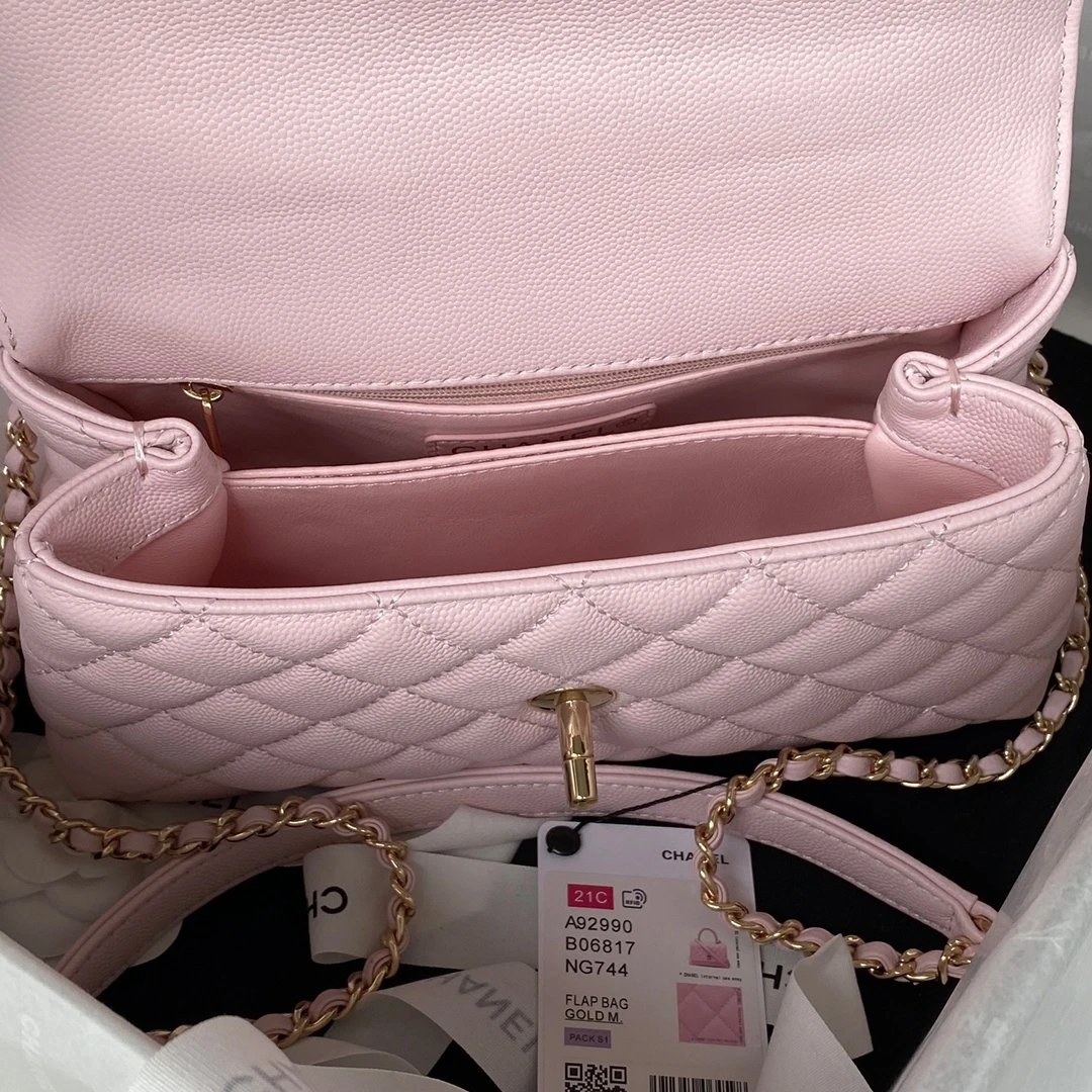 CHANEL 24A Flap Bag with Top COCO Small Handle Grained Calfskin