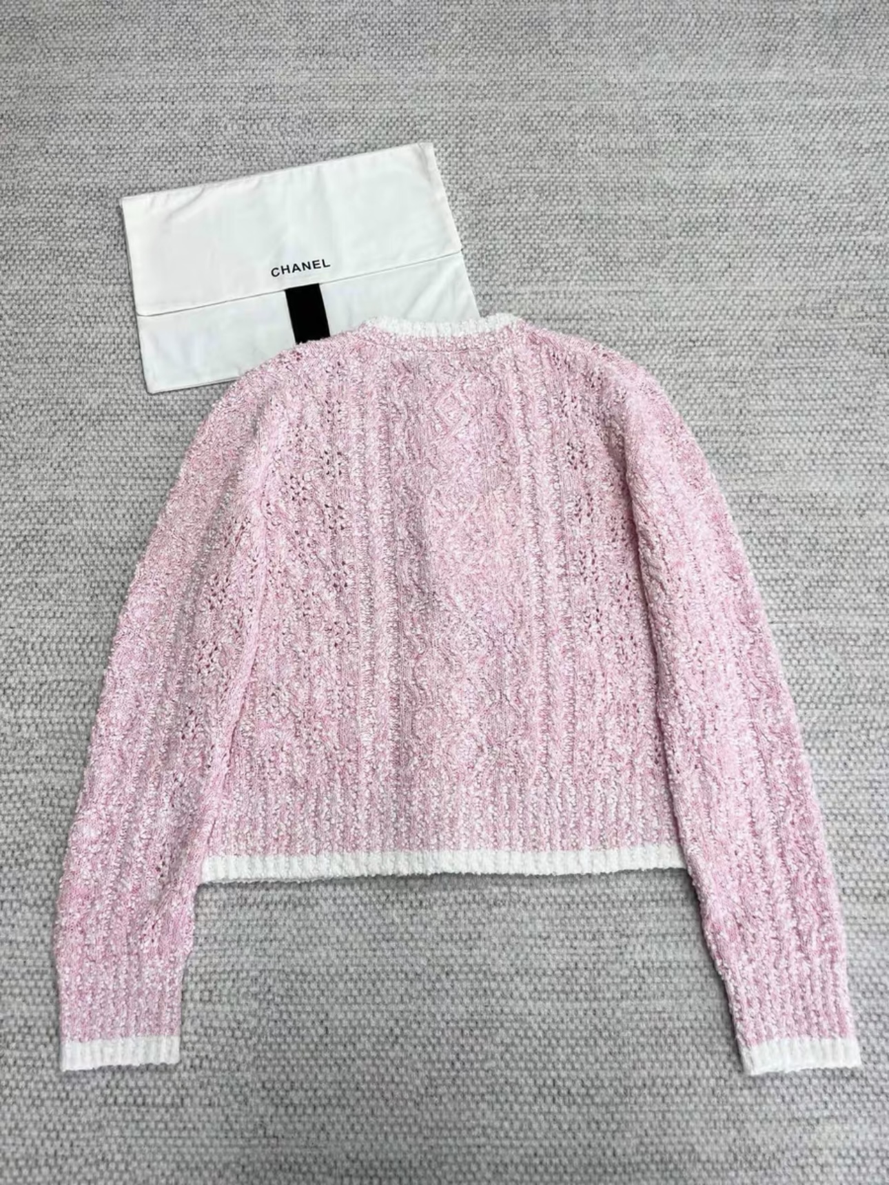 CHANEL 24S Contrast-Color Tweed Open-Knit Cardigan