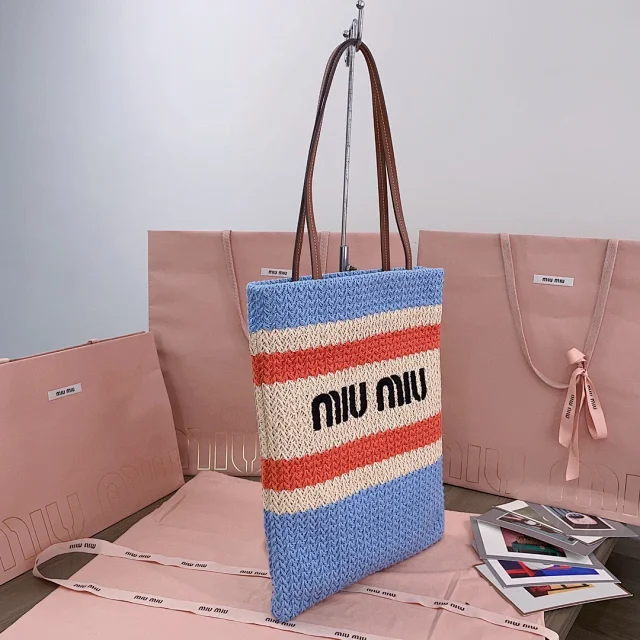 MiuMiu Striped Woven Tote Bag