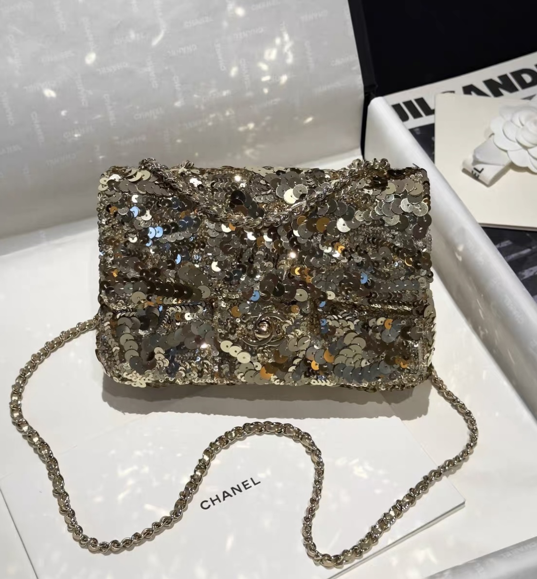 CHANEL Flap Bag Handmade Beaded Sequins