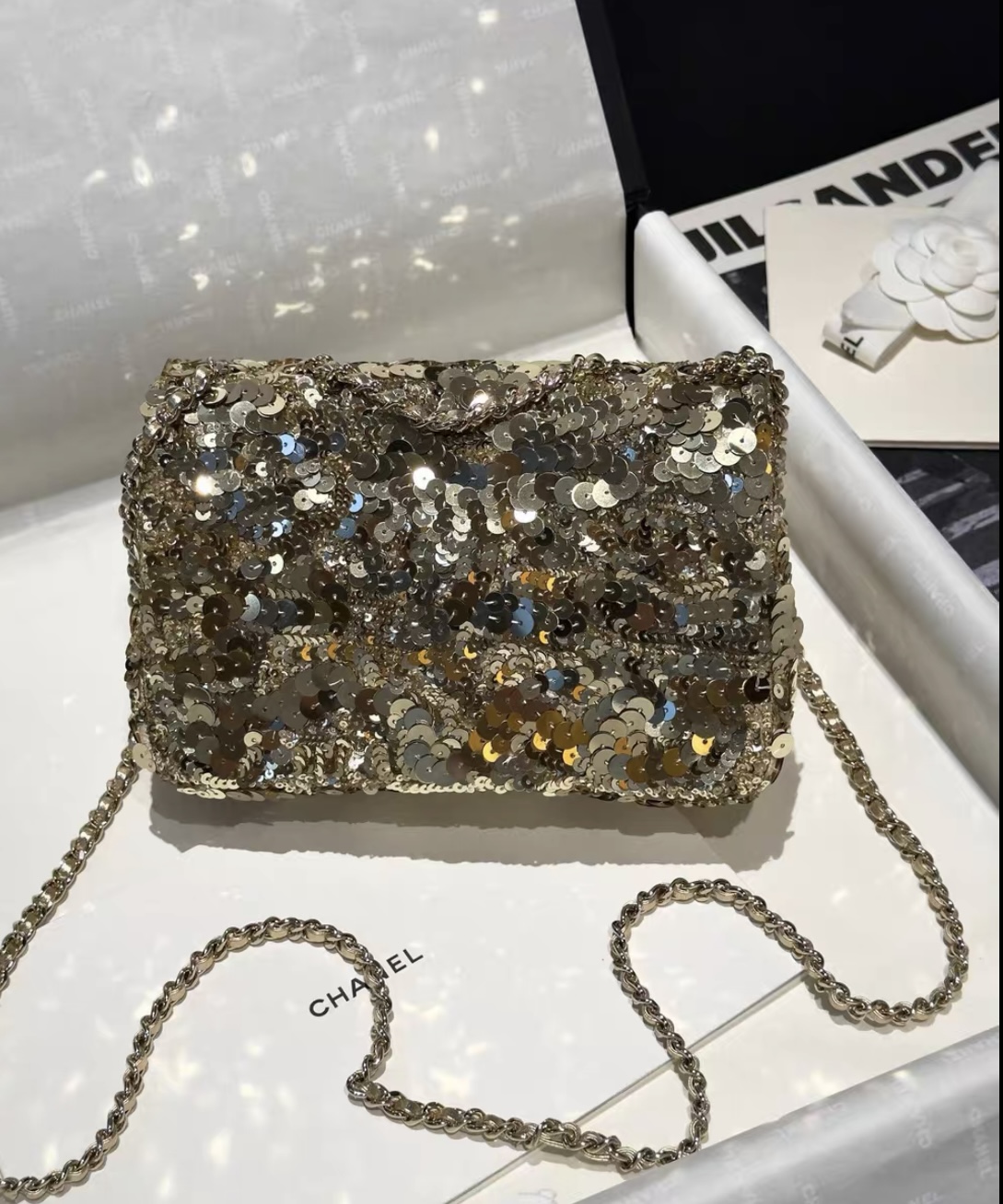 CHANEL Flap Bag Handmade Beaded Sequins