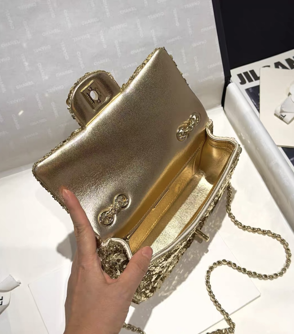 CHANEL Flap Bag Handmade Beaded Sequins