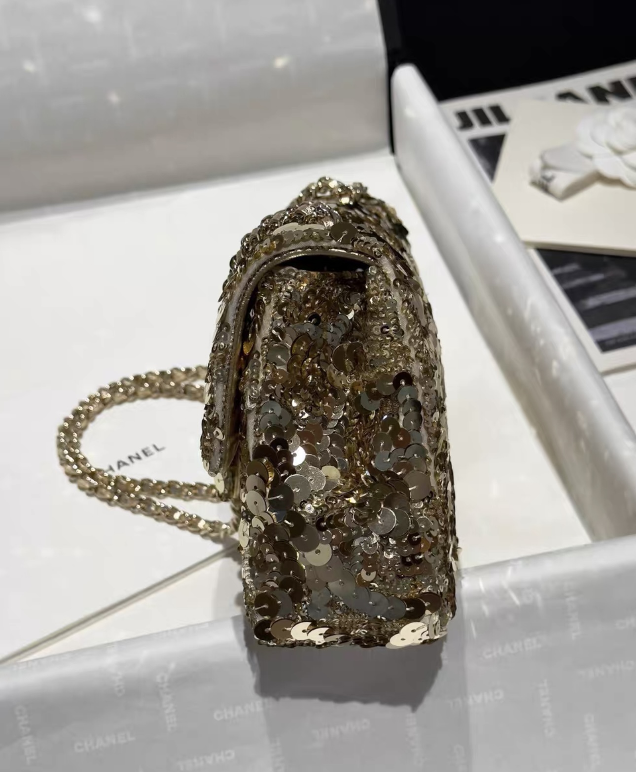 CHANEL Flap Bag Handmade Beaded Sequins