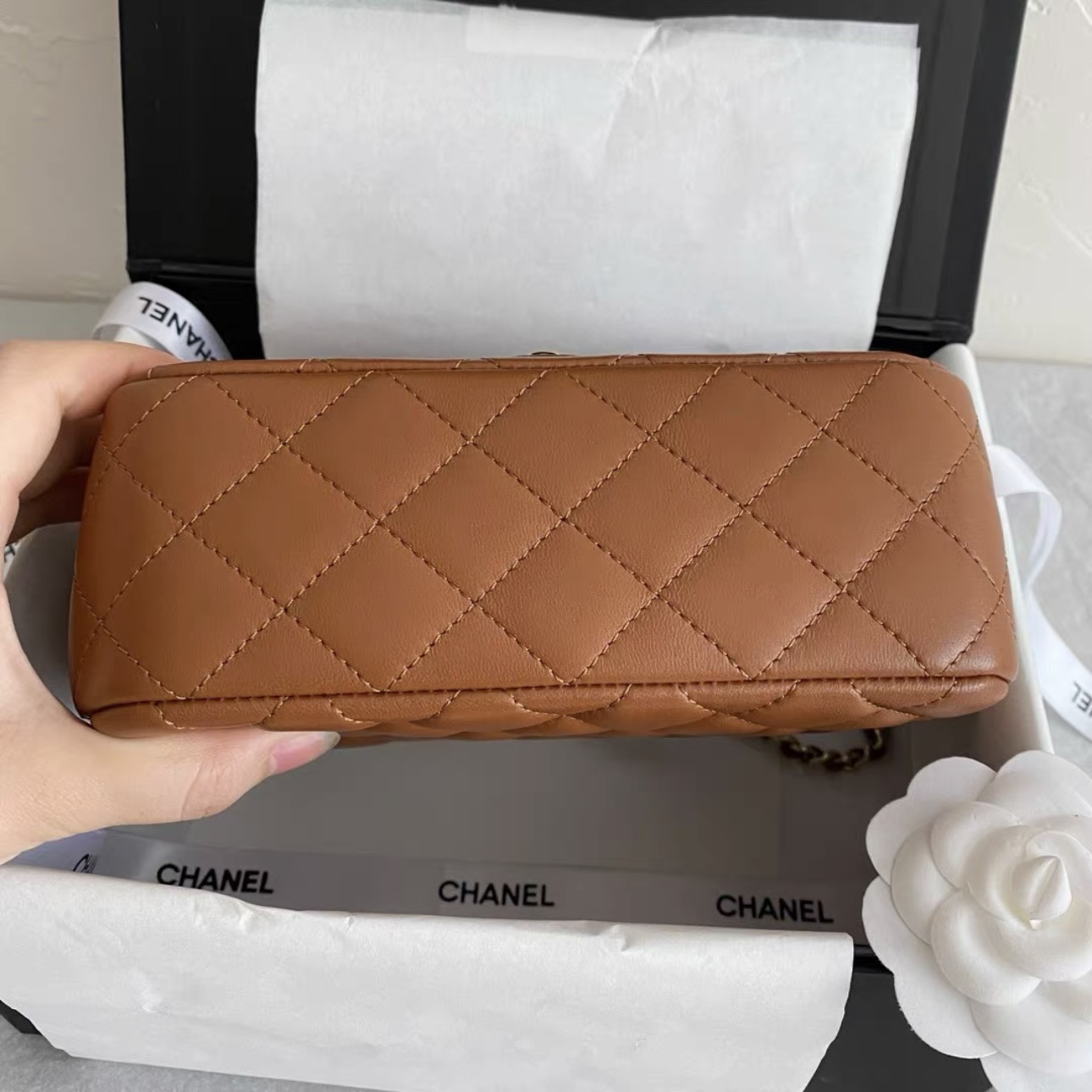 CHANEL Lambskin Quilted Crystal Top Handle Rectangular Flap