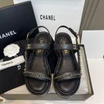 CHANEL Lambskin Quilted Chain CC Platform Sandals