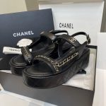 CHANEL Lambskin Quilted Chain CC Platform Sandals