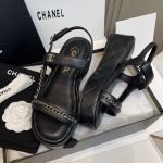 CHANEL Lambskin Quilted Chain CC Platform Sandals