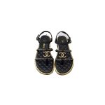 CHANEL Lambskin Quilted Chain CC Platform Sandals