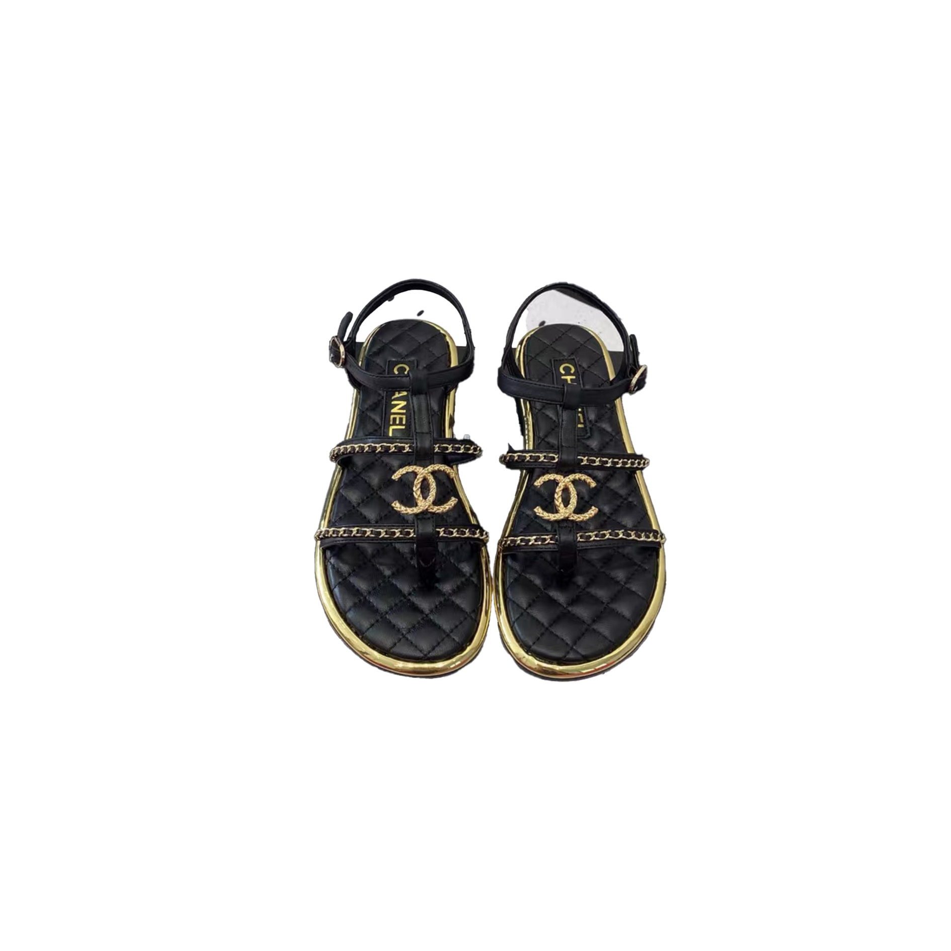CHANEL Lambskin Quilted Chain CC Platform Sandals