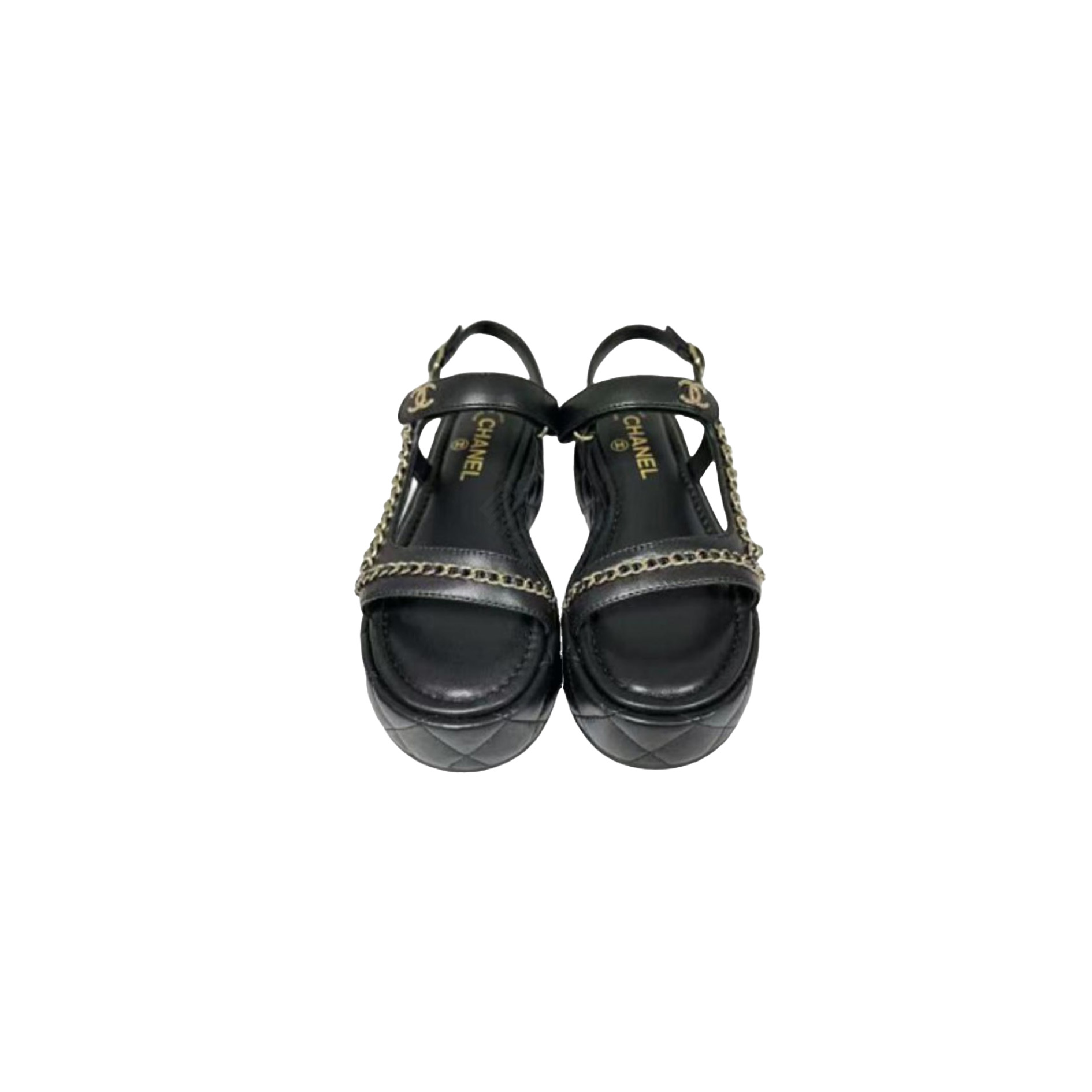 CHANEL Lambskin Quilted Chain CC Platform Sandals
