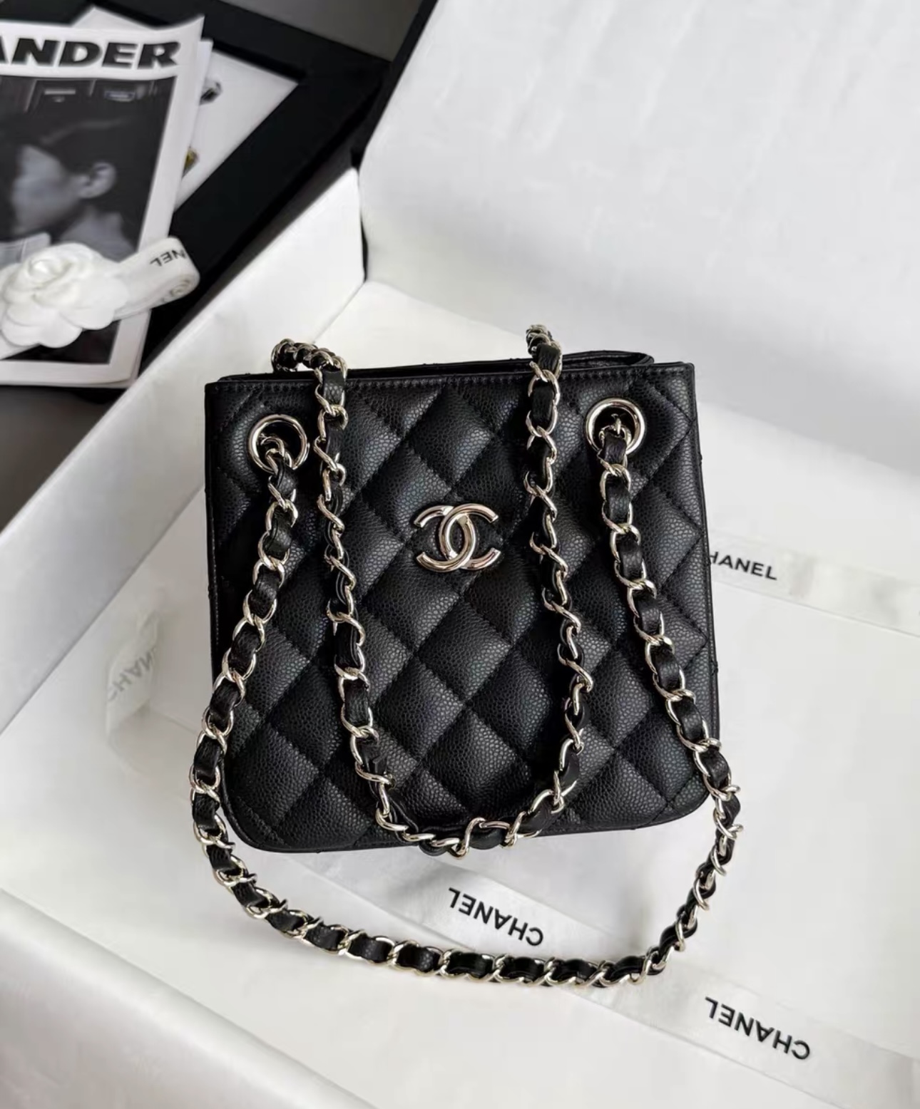 CHANEL Grained Embossed Calfskin Leather Hobo Bag