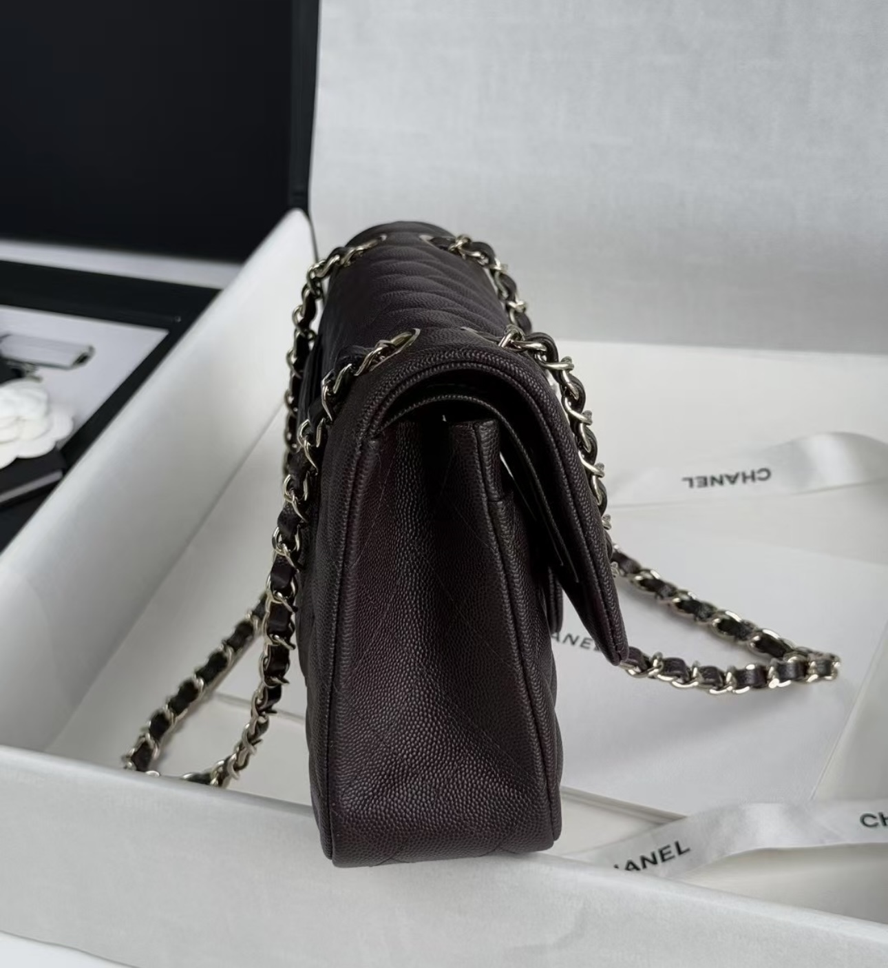 CHANEL Classic 11.12 Handbag In Grained Shiny Calfskin Dark Brown