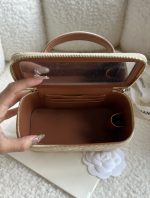 CHANEL Lambskin Quilted Small Top Handle Vanity Case With Chain Ecru Dark Beige