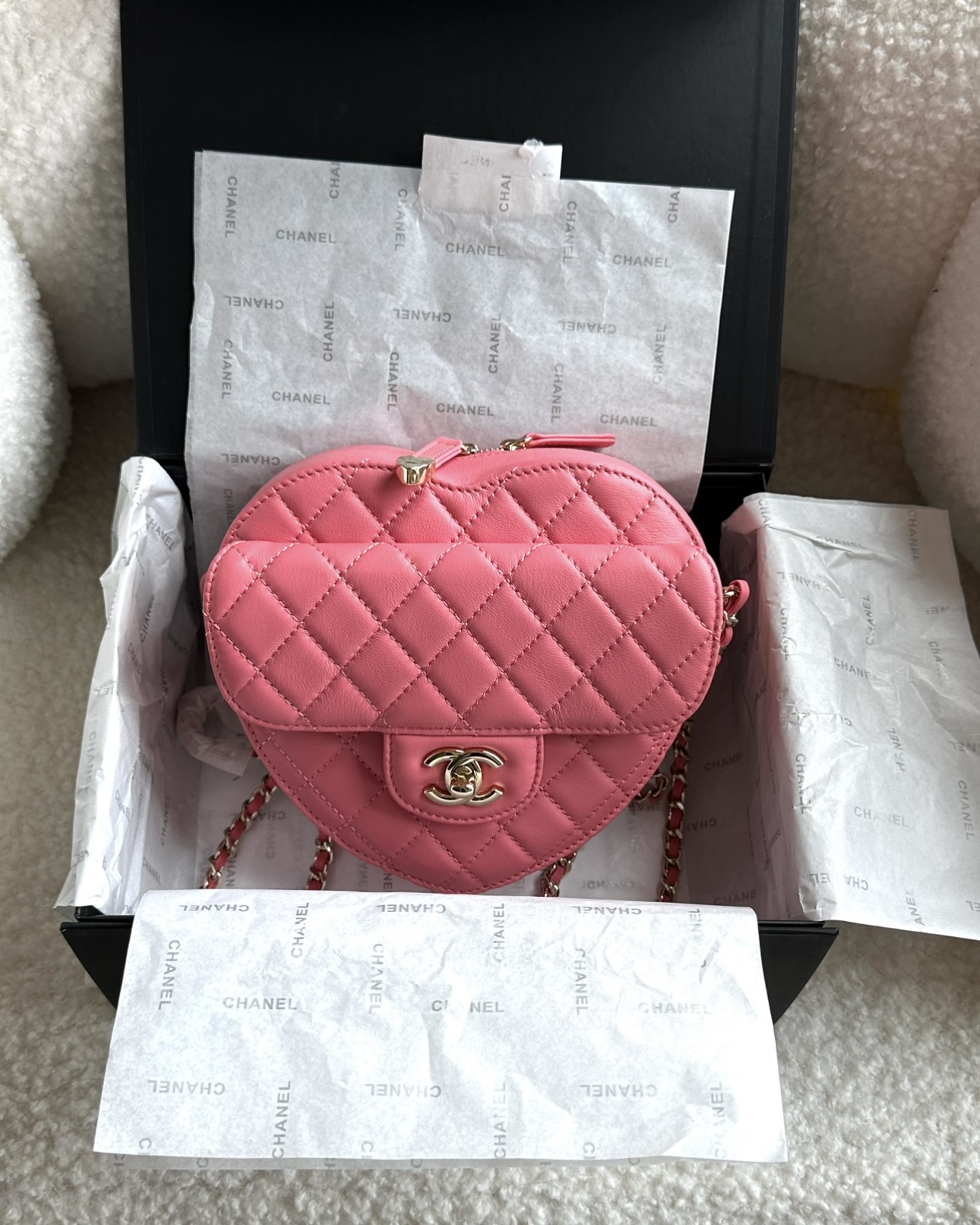 CHANEL Heart Bag Large Size Barbie Pink Light Gold Hardware