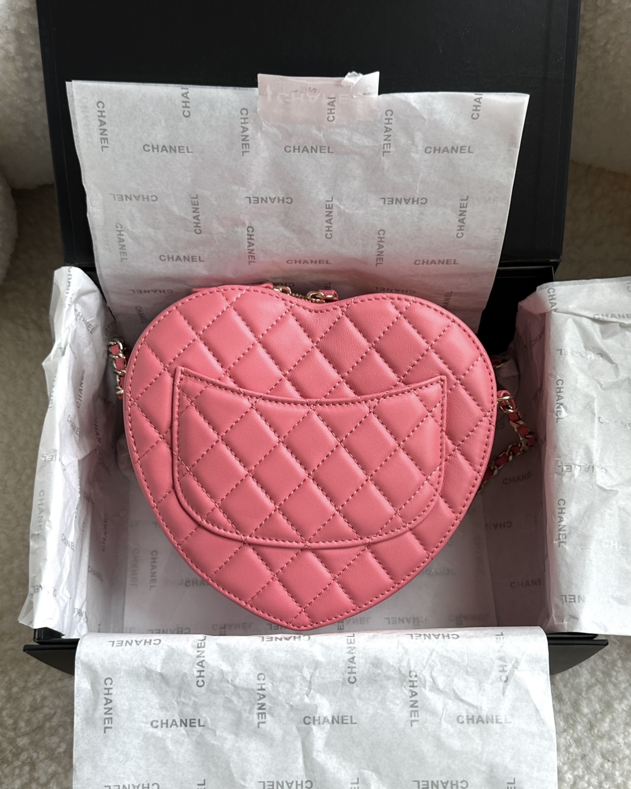 CHANEL Heart Bag Large Size Barbie Pink Light Gold Hardware