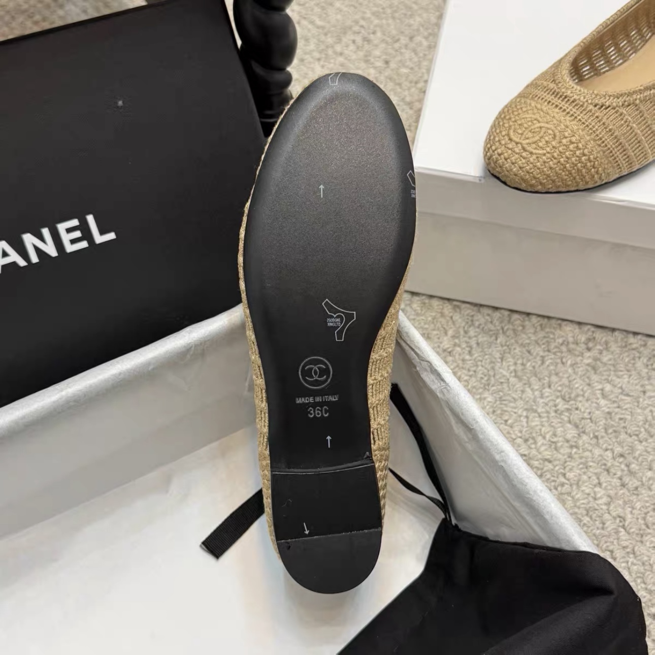 CHANEL Raffia Woven Ballet Flats