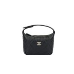 CHANEL 25A Quilted Caviar Leather Double C Logo Pierced Chain Hobo Bag