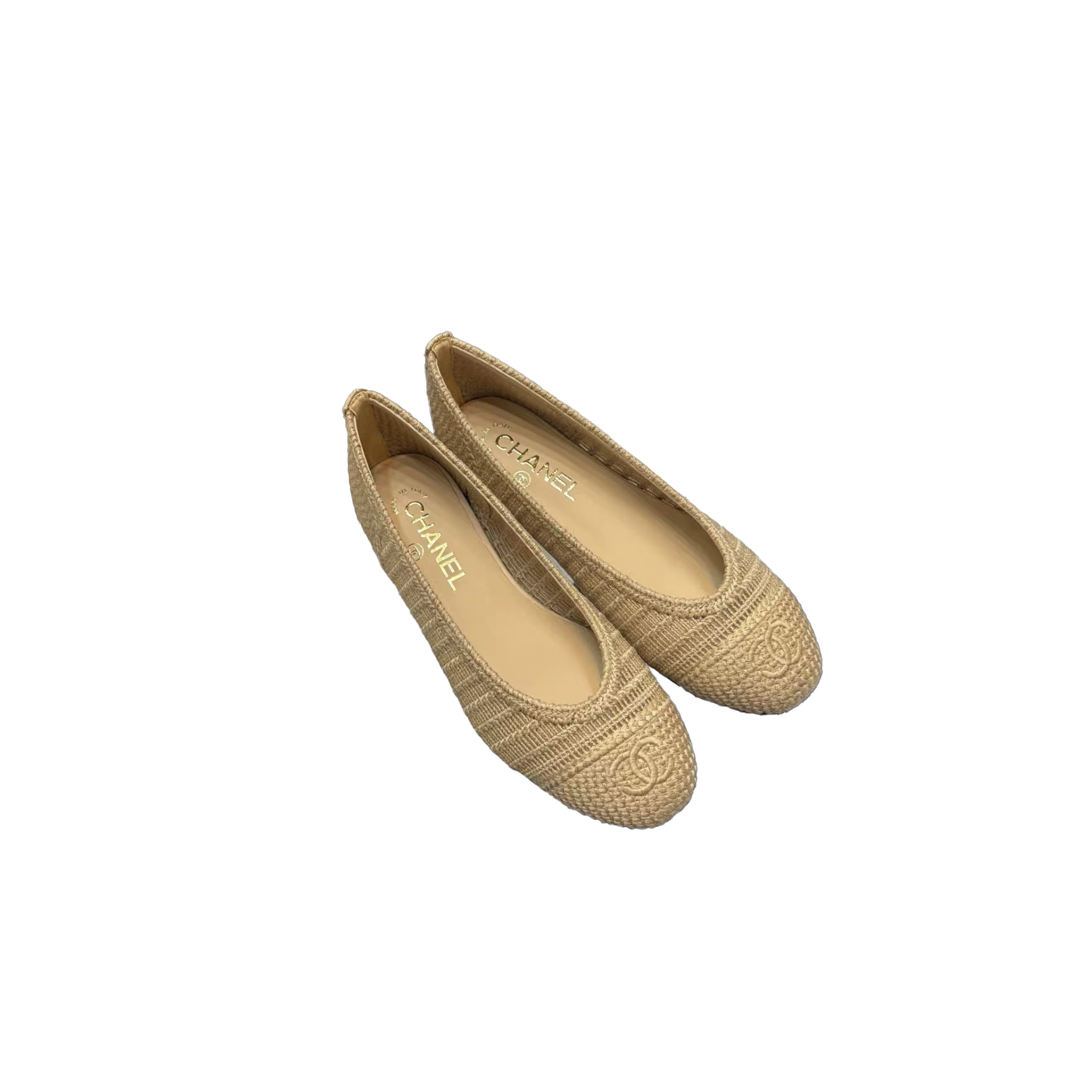 CHANEL Raffia Woven Ballet Flats