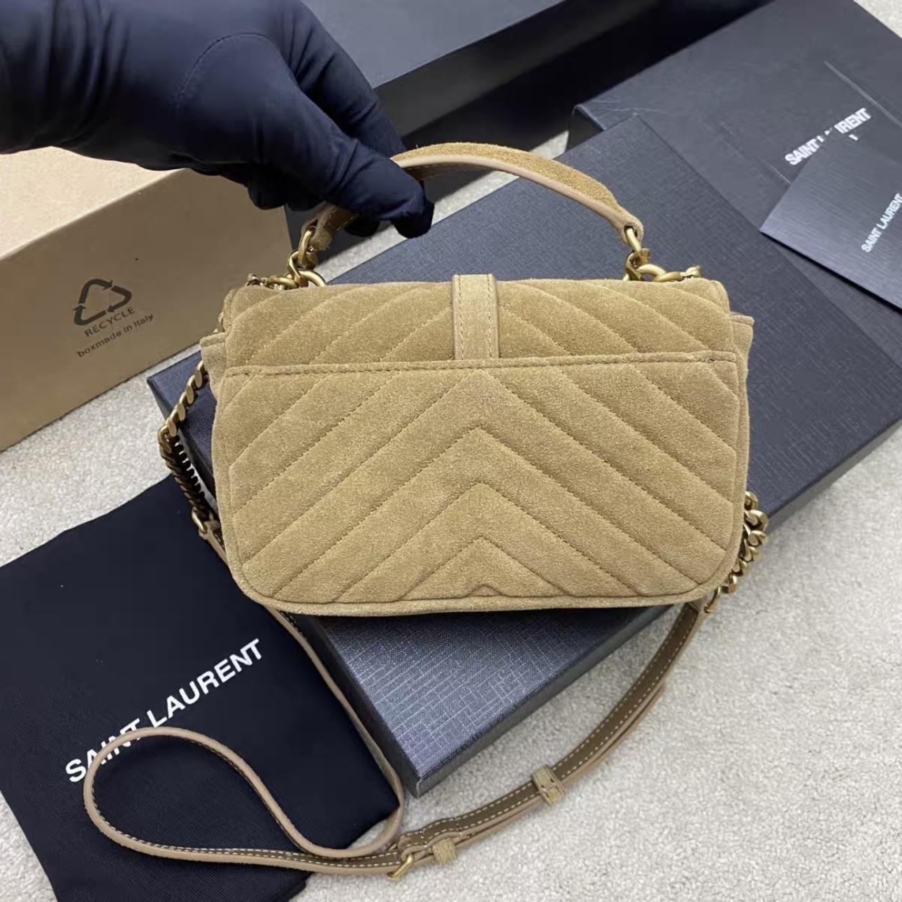 YSL college mini in quilted ted suede