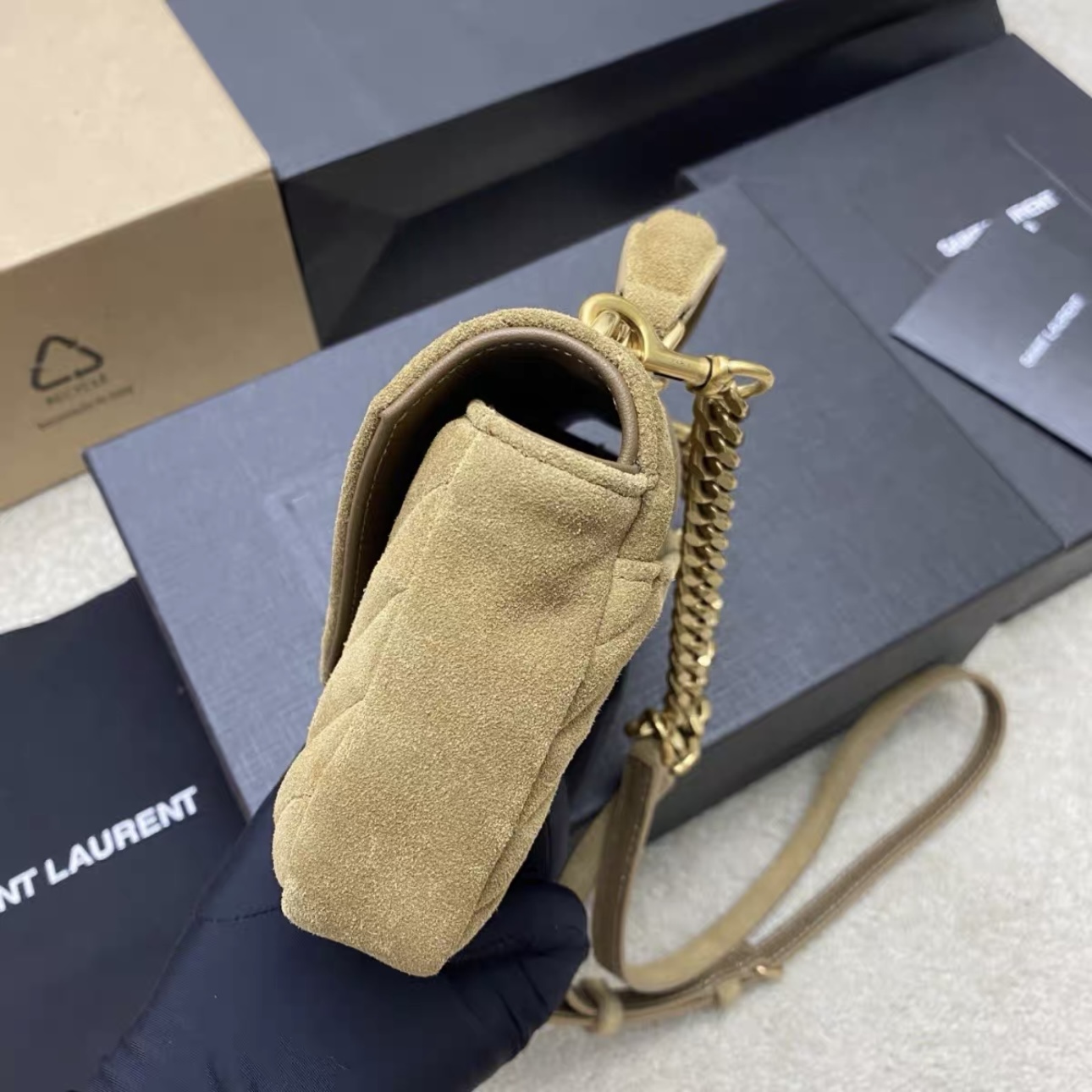 YSL college mini in quilted ted suede