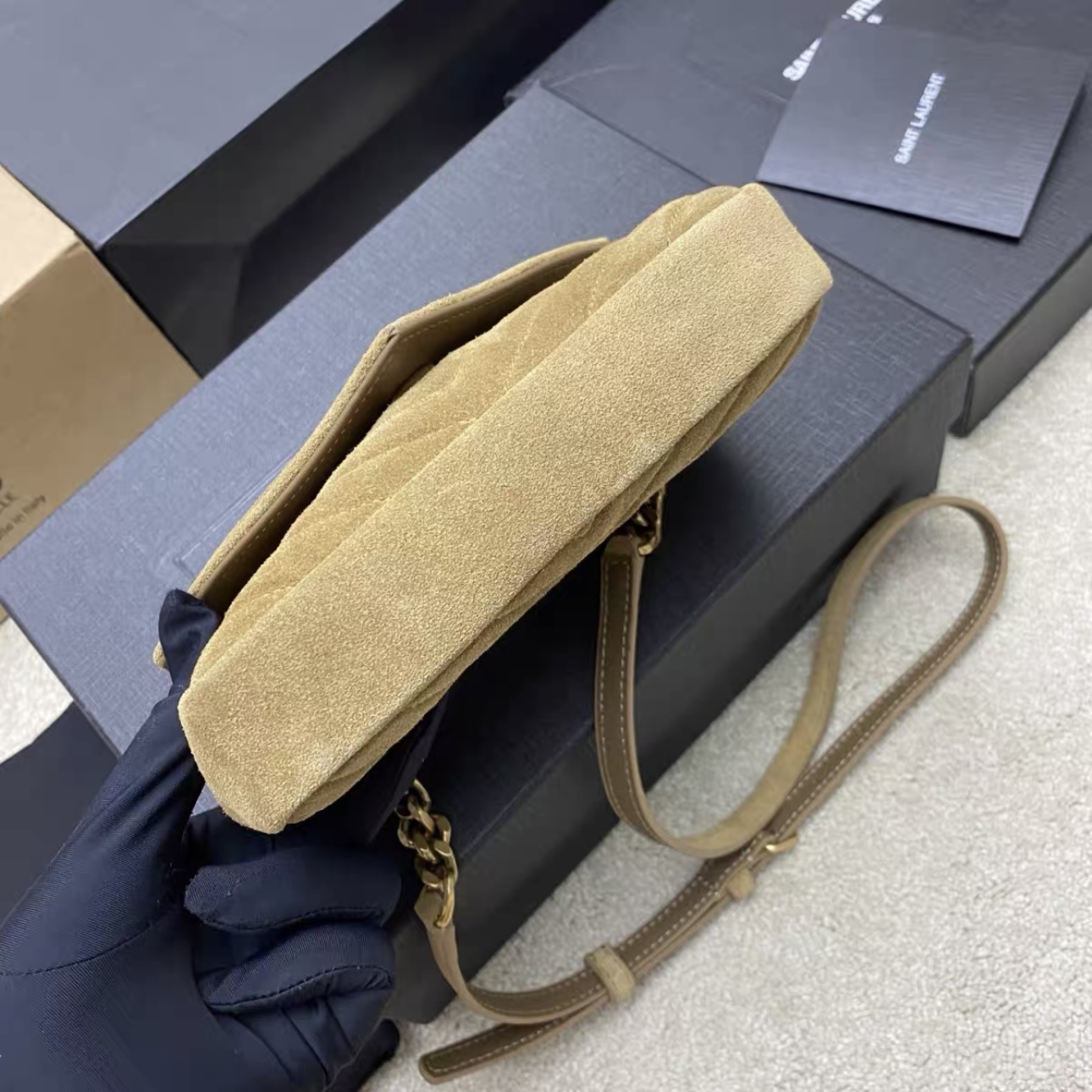 YSL college mini in quilted ted suede