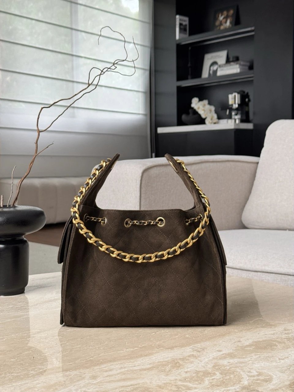 CHANEL 25 Hobo Bag Suede Brown