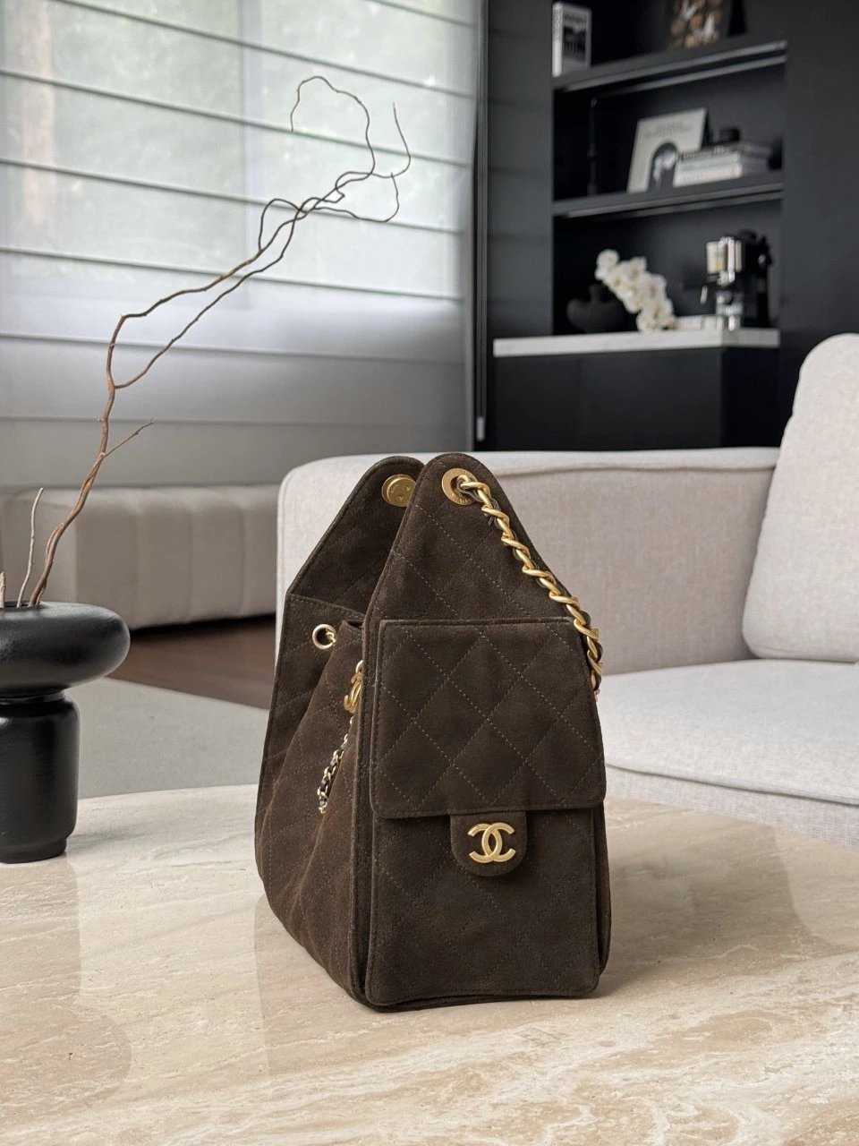 CHANEL 25 Hobo Bag Suede Brown