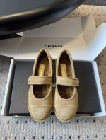 CHANEL 25B Suede Calfskin Round-Toe Buckle Flat Mary Janes