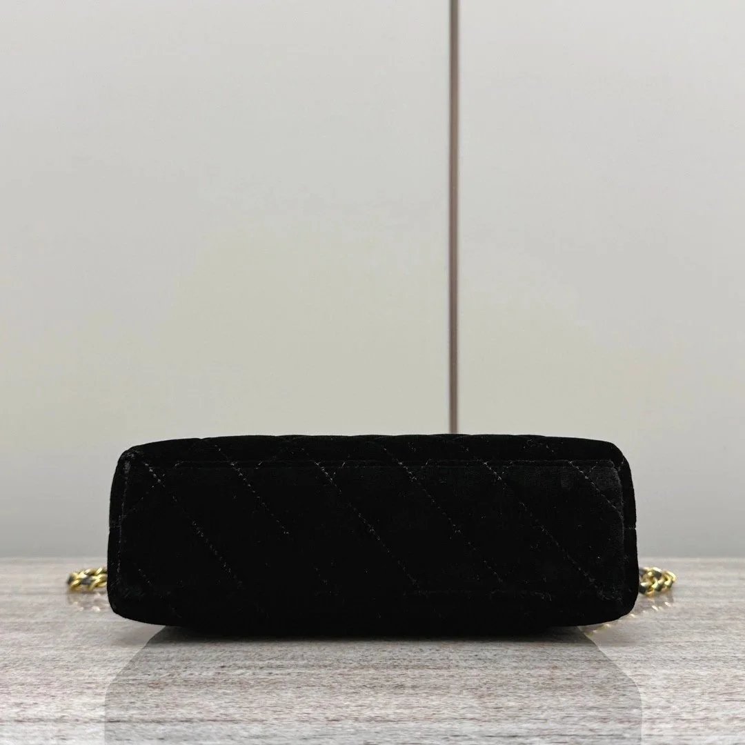 CHANEL Rectangular Velvet Flap Bag with Gold Chain