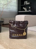 CHANEL Shiny Calfskin Quilted Mini 22 Dark Brown