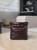 CHANEL Shiny Calfskin Quilted Mini 22 Dark Brown