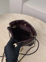 CHANEL Shiny Calfskin Quilted Mini 22 Dark Brown