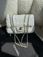 CHANEL Evening Bag Fringed Sequins & Gold-Tone Metal White