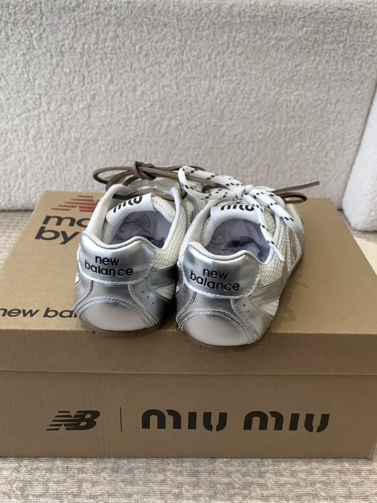 MIUMIU NB 530 SL metallic leather and mesh sneakers