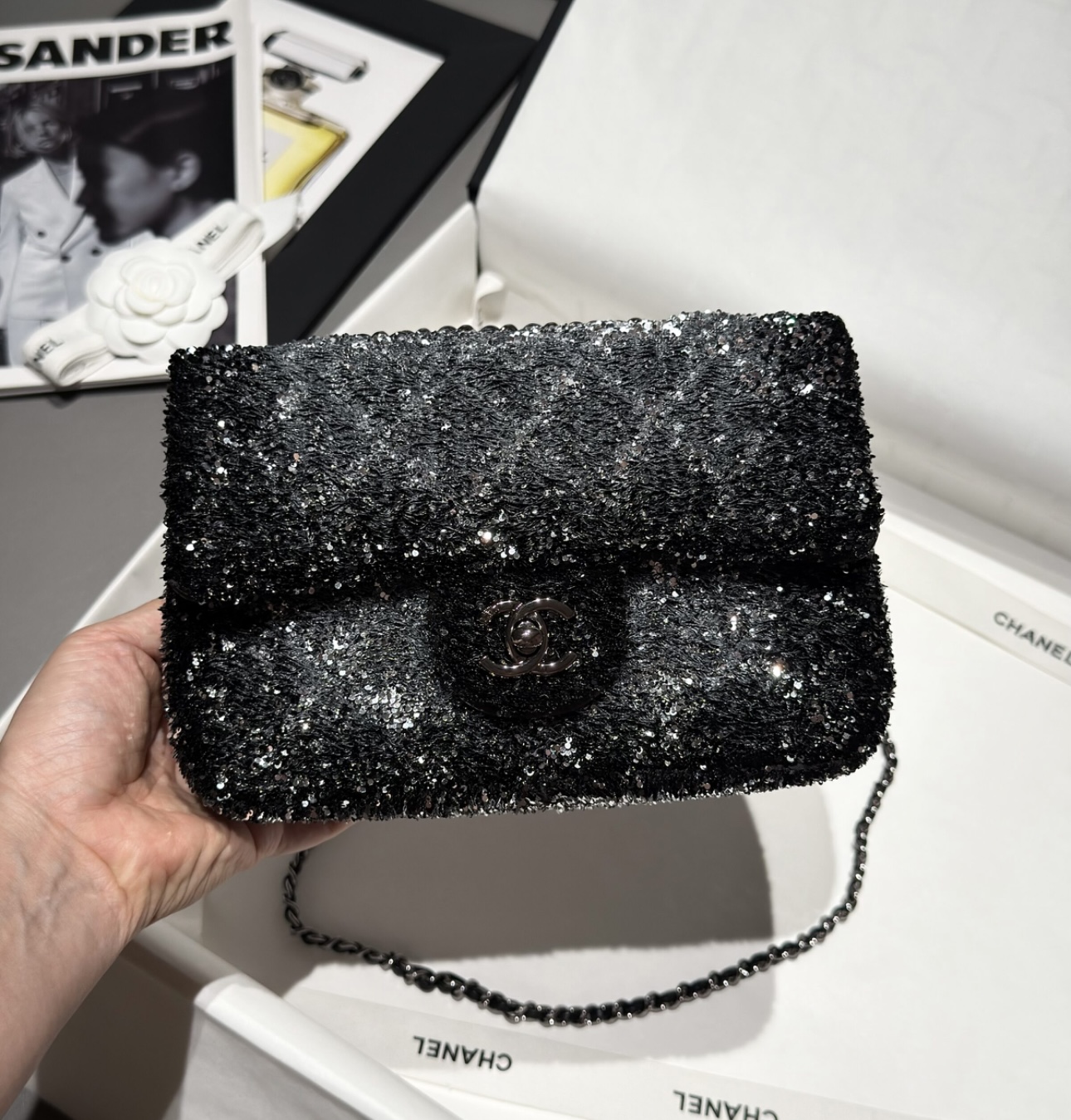 CHANEL Flag Bag Quilted Gradient Sequins & Ruthenium-Finish Metal